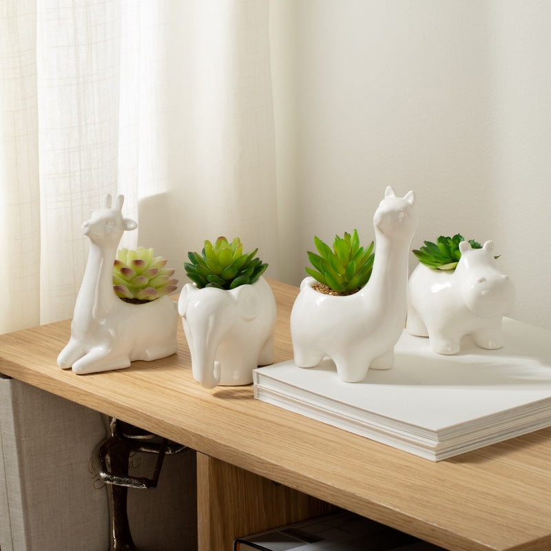 Animal Garden Ceramic Hippo Potted Faux Succulent