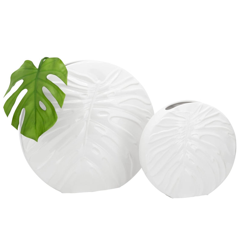 Monstera Leaf Ceramic 16.5h" Disc Vase