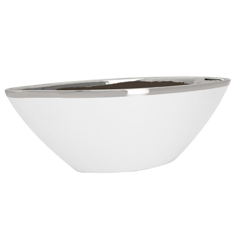 Talia Silver Trim 18"L Ceramic Boat Bowl