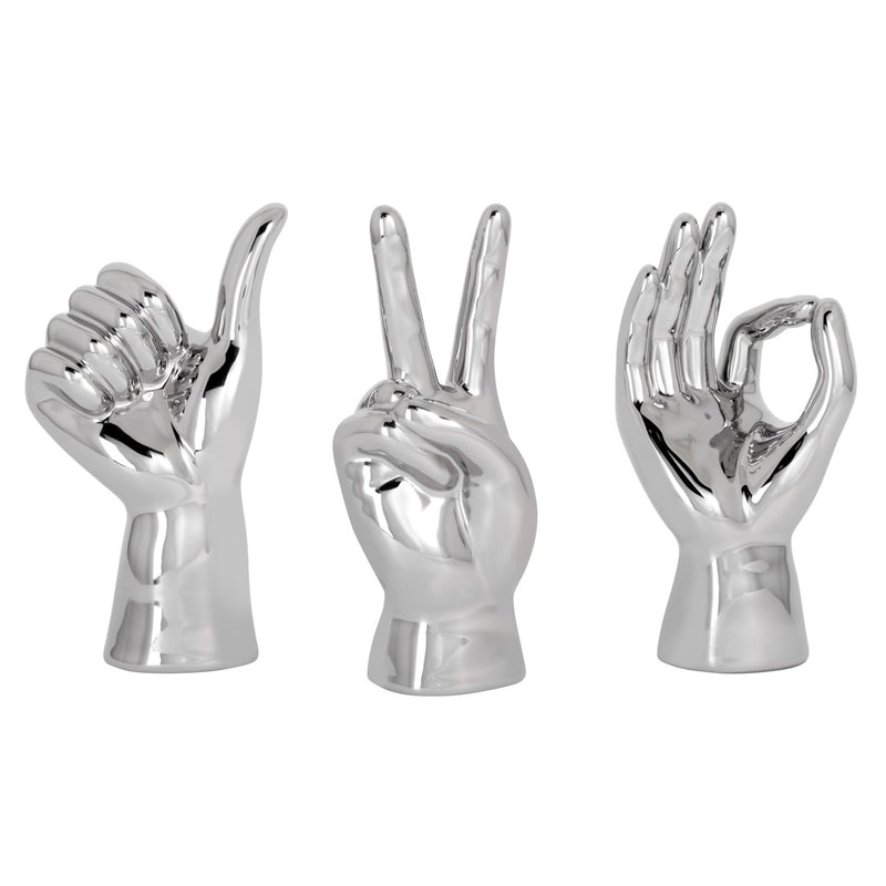 Gesture Hand 7h"Silver Ceramic Decor Sculpture - Thumbs Up