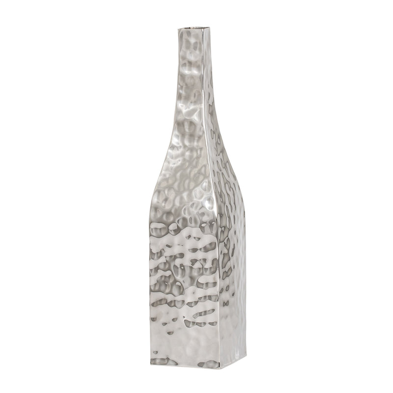 Canto Tall Neck Square 17h" Hammered Aluminum Vase