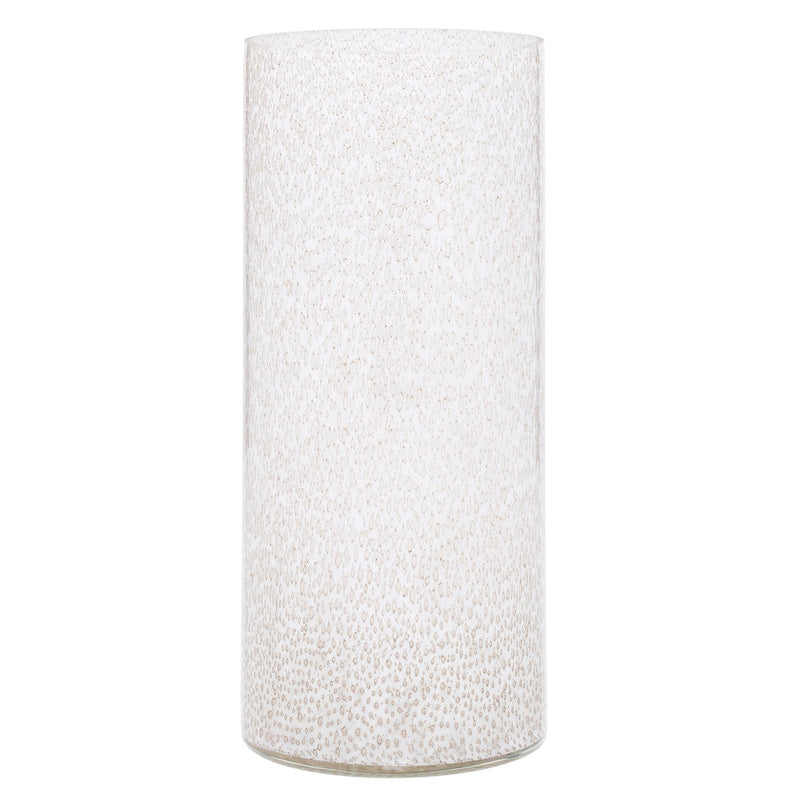 Cora Metallic Bubble 13h" Glass Cylinder Vase - White