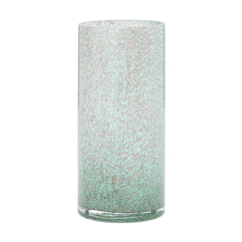 Cora Metallic Bubble 13h" Glass Cylinder Vase - Teal