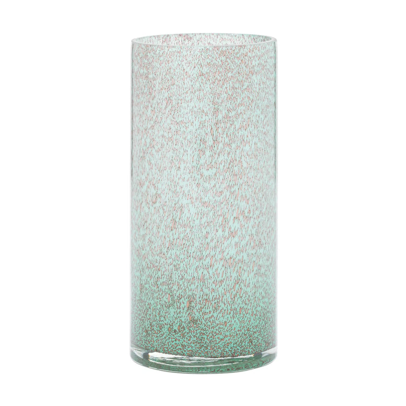 Cora Metallic Bubble 10h" Glass Cylinder Vase - Teal
