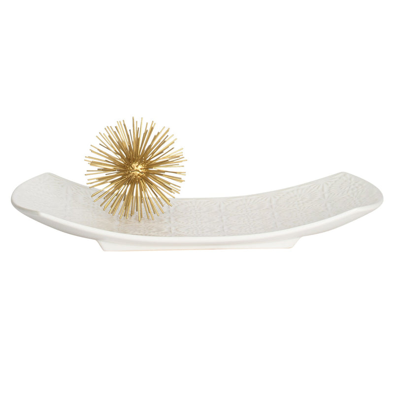 Clara Embossed Mandala White Ceramic 8x14.5" Platter
