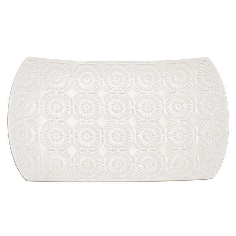 Clara Embossed Mandala White Ceramic 8x14.5" Platter