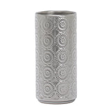 Clara Embossed Mandala Silver Ceramic 9.5h" Vase