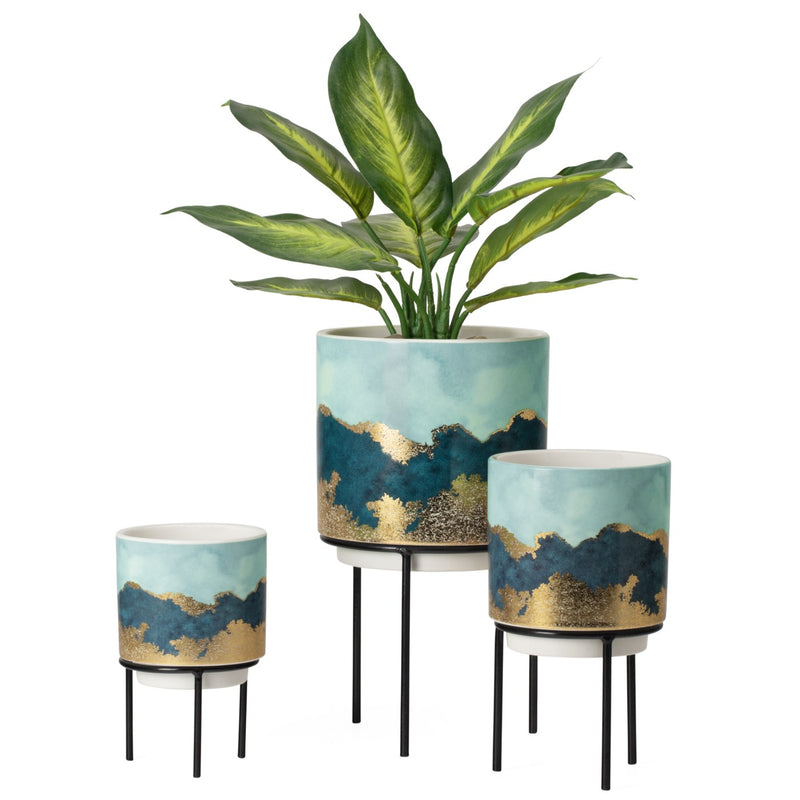 Gilded Agate Glazed 6d" Ceramic Drop Pot Planter on Stand