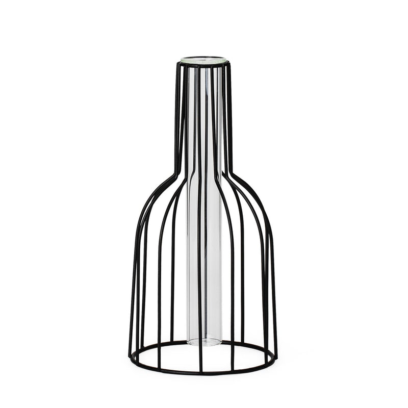 Wire Bottle Shape 8.5h" Pendant Hanging Tube Vase - Black