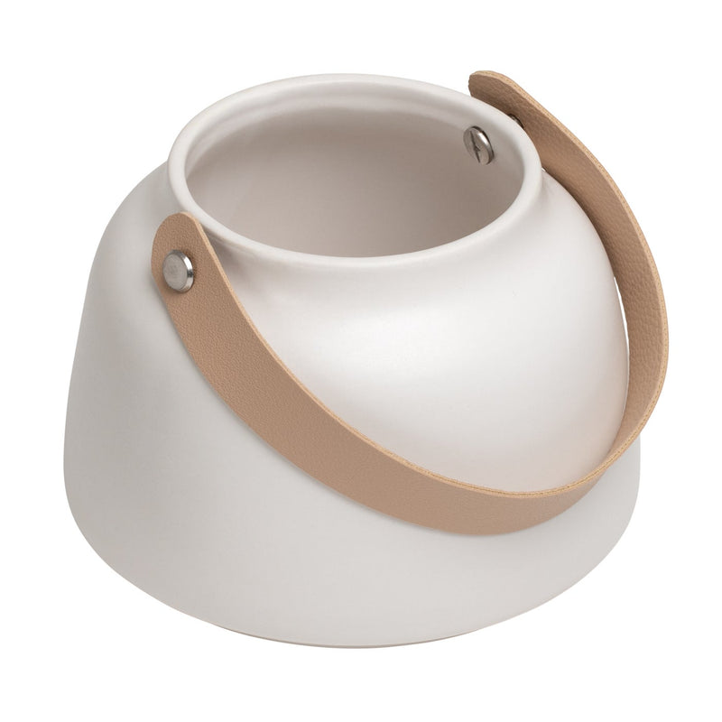 Lido Matte White Ceramic 3.5h" Tapered Vase with Faux Leather Handle