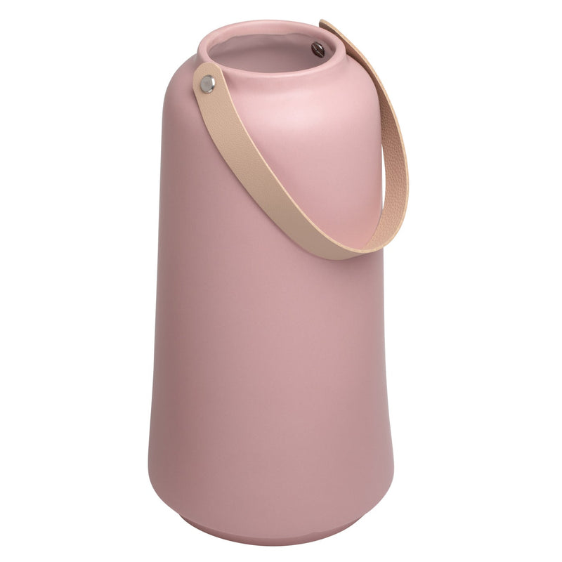 Lido Matte Pink Ceramic 11h" Tapered Vase with Faux Leather Handle