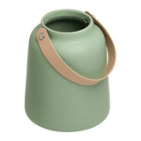 Lido Matte Green Ceramic 6h" Tapered Vase with Faux Leather Handle