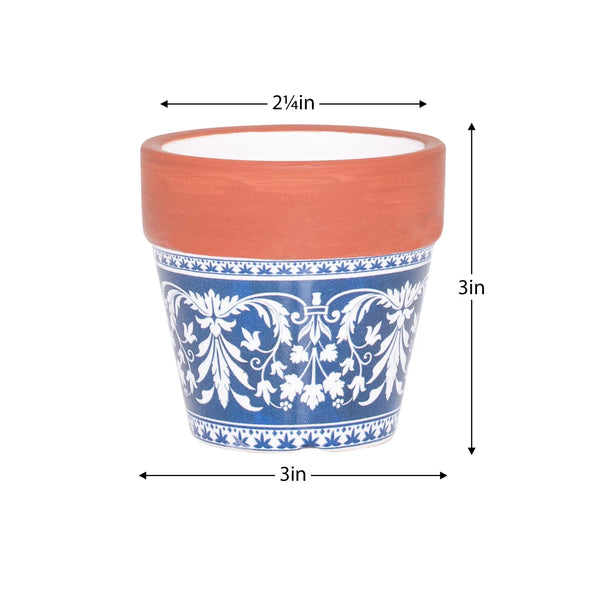 Lisboa Flourish Pattern 3d x 3" Ceramic Drop Pot Planter