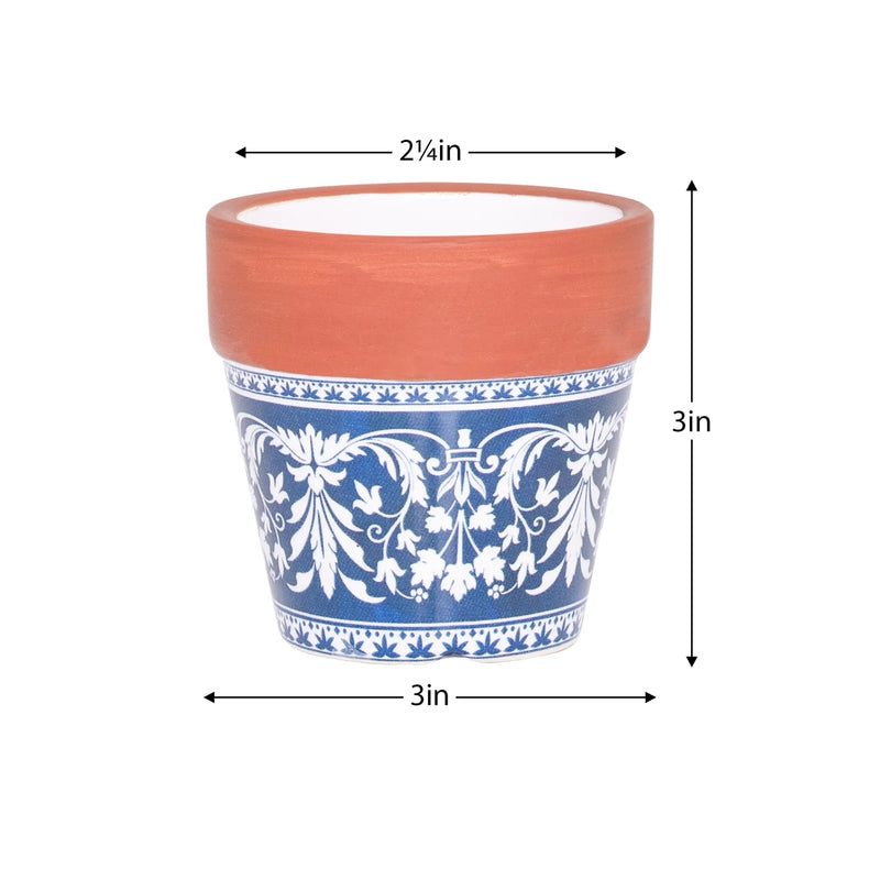 Lisboa Flourish Pattern 3d x 3" Ceramic Drop Pot Planter