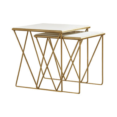 2-Piece Nesting Table Set White And Gold