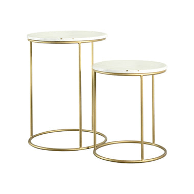 JEAN 2-Piece Round Marble Top Nesting Tables White And Gold