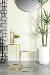 JEAN 2-Piece Round Marble Top Nesting Tables White And Gold