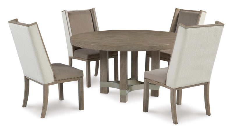 Franco 5pcs Dining Set with Brown/White Upholstered Chairs
