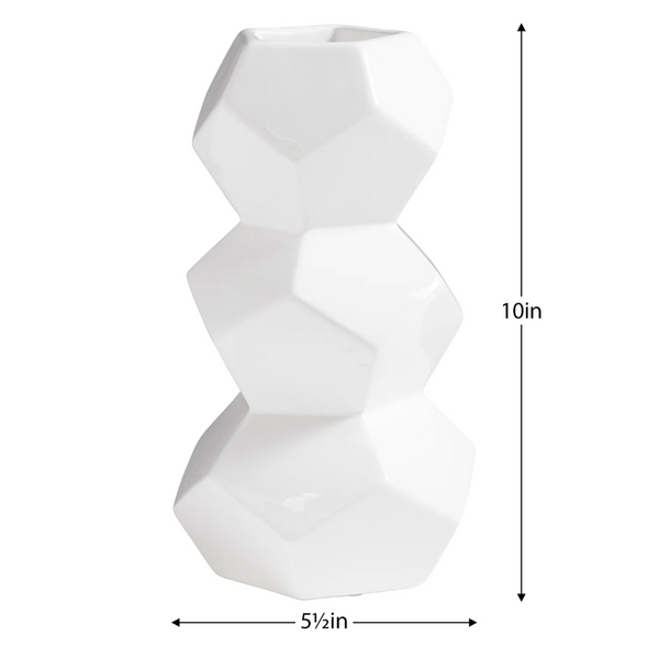 Orion 10h" Stacked Ceramic Vase - White