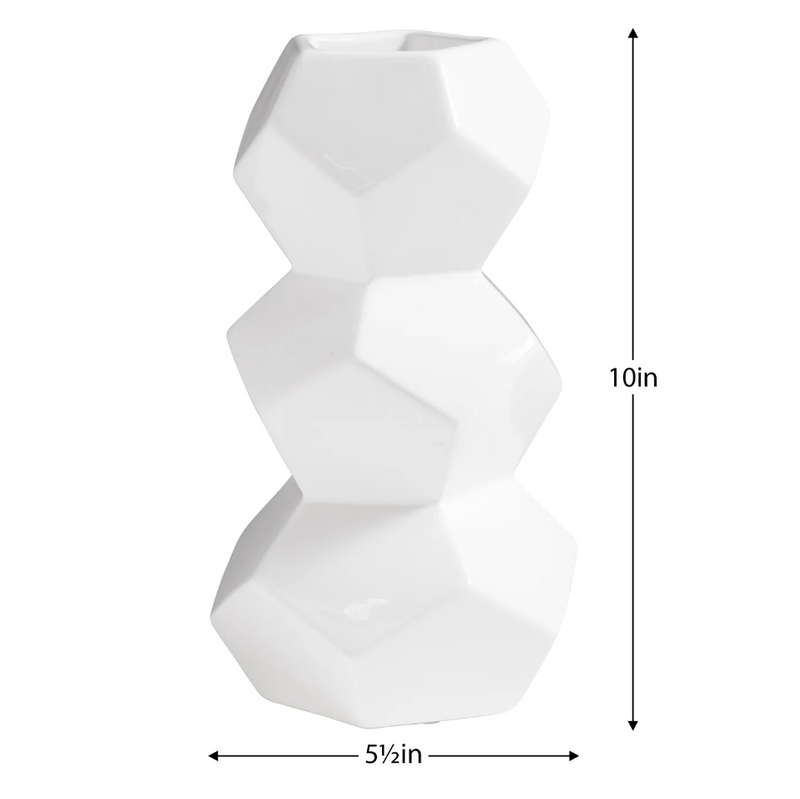 Orion 10h" Stacked Ceramic Vase - White