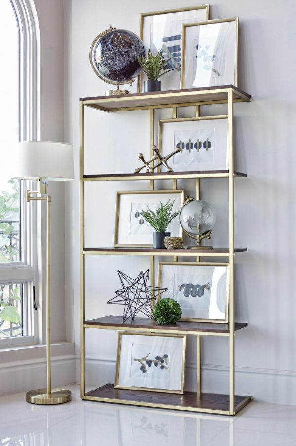 4-Tier Metal Frame Bookcase Matte Brass And Cherry