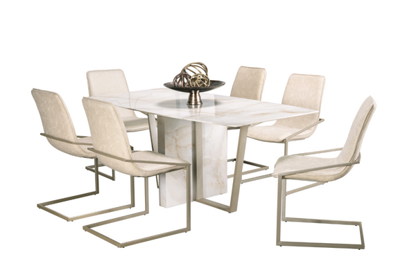 ANDREA 7PCS MARBLE LOOK GLASS DINING SET