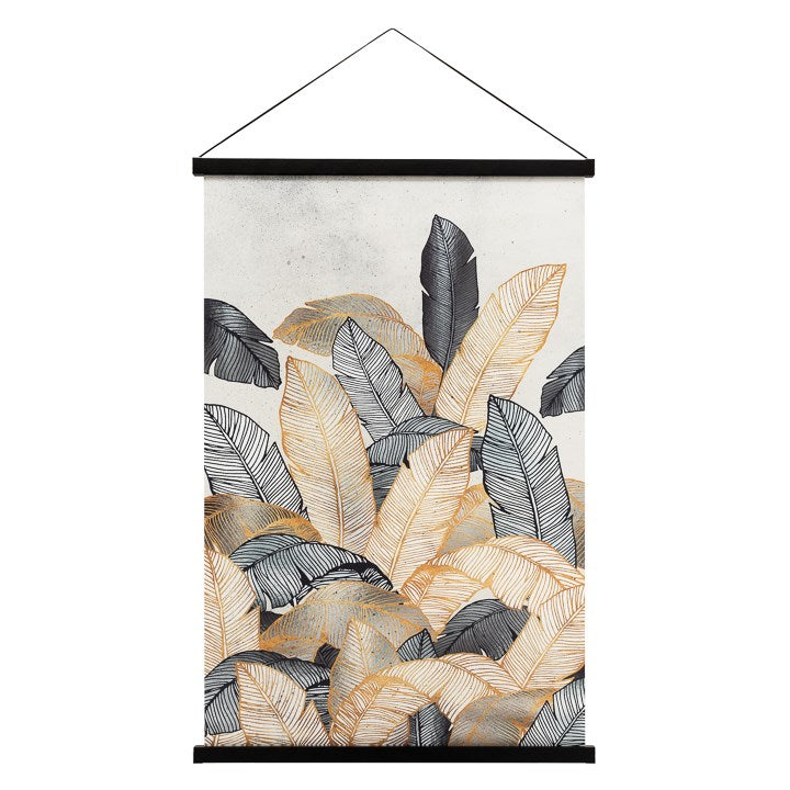MIKO HANGING PRINTED CANVAS ROLLED WALL ART - PALM LEAVES