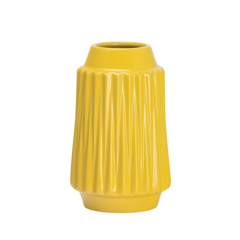ELLA FACETED CERAMIC 9"H VASE - YELLOW