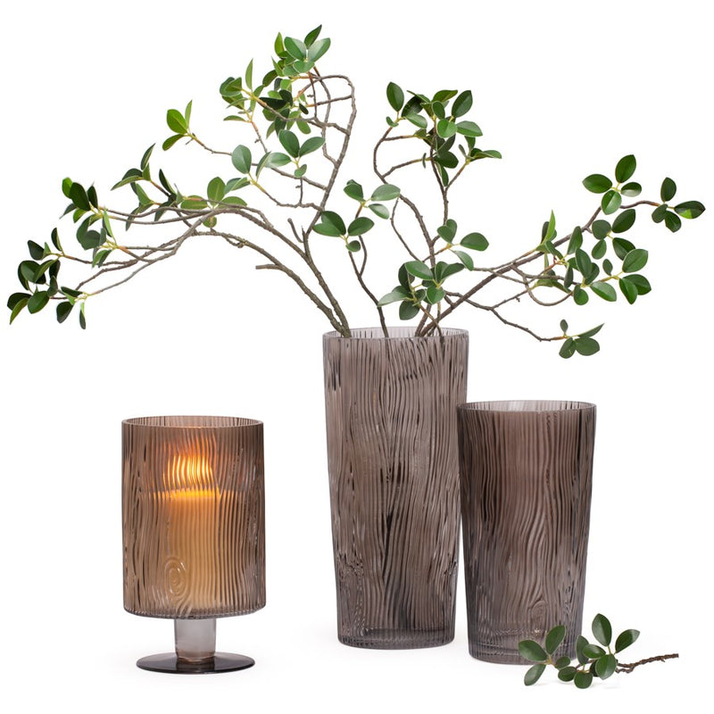 ASPEN BARK PATTERN 9.25H" SMOKE GLASS VASE
