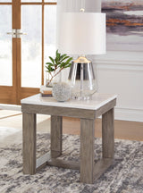 Alaska square end table front view in modern living room setting