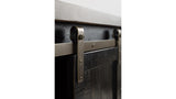 Vintage black barn door accent cabinet available in Calgary Airdrie Okotoks Chestermere