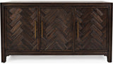 Dark chevron 3 door accent cabinet modern storage furniture