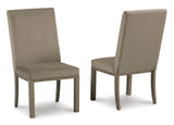 Franco dining chair in brown upholstery and design detail in Calgary Alberta