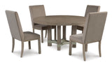 Front view of Franco 5pcs dining set with brown upholstered chairs at Couch9 Calgary furniture store