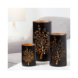 TREE METAL CUTOUT 3 PIECE HURRICANE CANDLE HOLDER SET