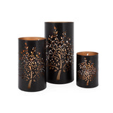 TREE METAL CUTOUT 3 PIECE HURRICANE CANDLE HOLDER SET