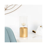 SATIN GOLD BASE GLASS CYLINDER 8H" TEALIGHT HOLDER