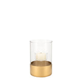 SATIN GOLD BASE GLASS CYLINDER 5H" TEALIGHT HOLDER