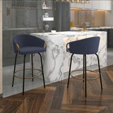 Front view of Luna counter stool in blue at Couch9 Calgary furniture store