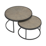 “Contemporary round elm nesting coffee tables for Okotoks interiors”