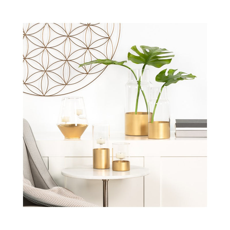 SATIN GOLD BASE GLASS 10H" CYLINDER VASE