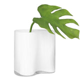 CONTOUR PINCHED WHITE 7H" RIBBED GLASS VASE