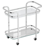 Front view of Zedd 2 tier silver bar cart at Couch9 Calgary furniture store